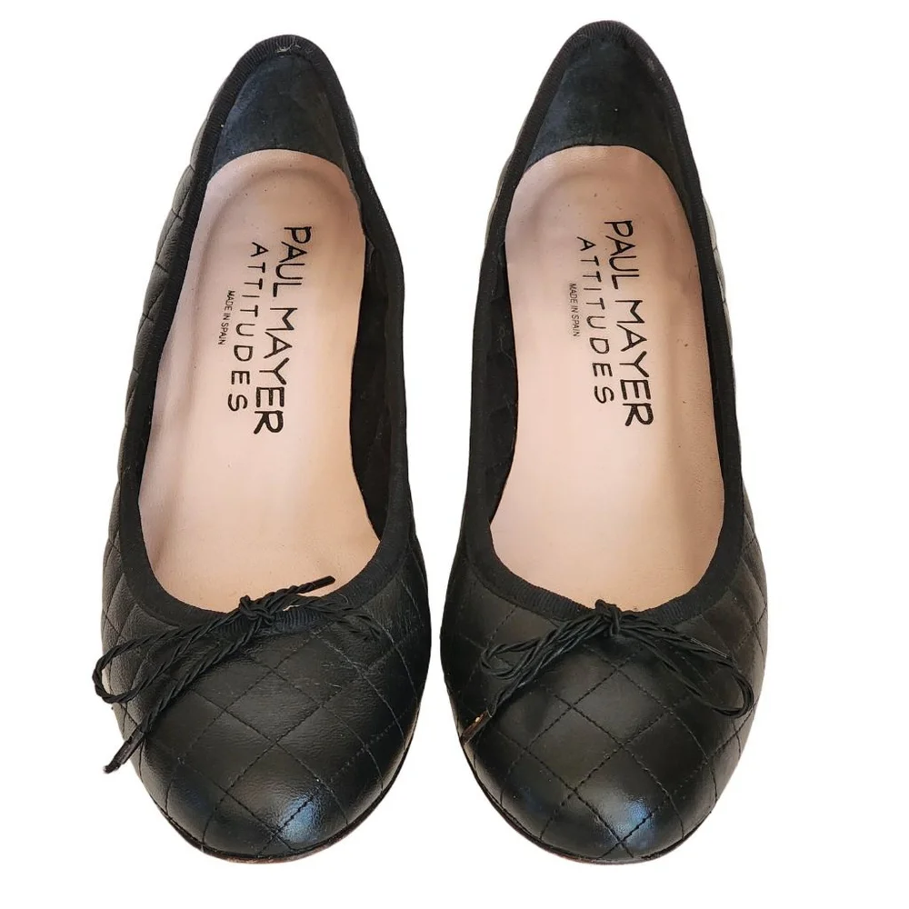 PAUL MAYER ATTITUDES Nuba Black Quilted Leather Wedge Shoes Size 8‎